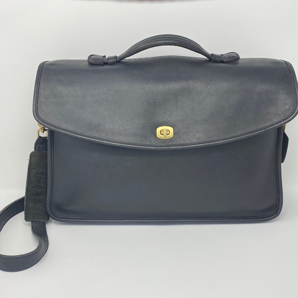 COACH Vintage Black Leather Lexington Briefcase Messenger Bag #5265